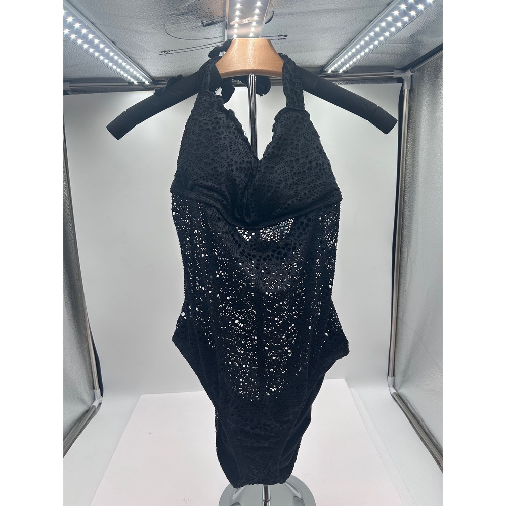 InMocean Black Crochet One Piece Swimsuit Halter Neck MO5499BLK Womens Large NEW